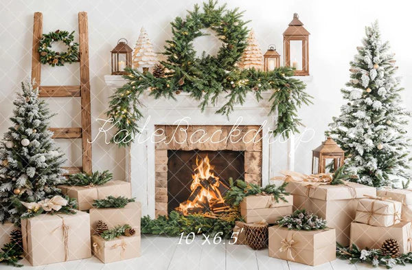 Kate Weihnachten baum Weißer Kamin Geschenkbox Hintergrund entworfen von Emetselch