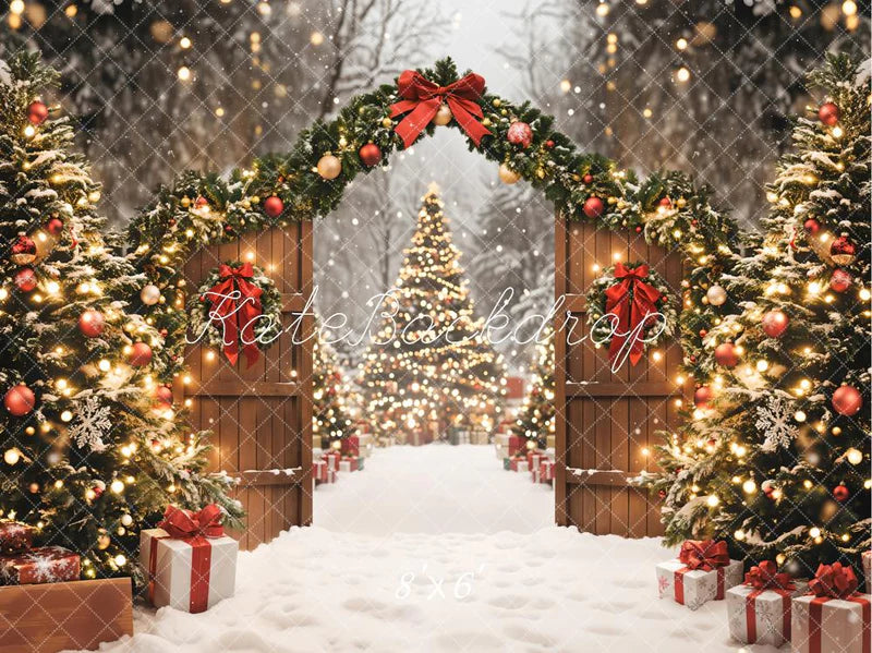 Kate Weihnachten Baumgirlande Geschenke Schnee Fleece Hintergrund - Kate Backdrop.de