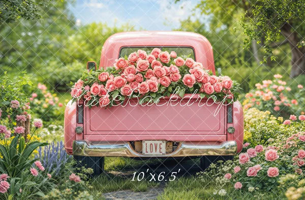 ⚡Blitzangebote #2-Kate Valentinstag Pink Truck Rosengarten Hintergrund - Kate Backdrop.de
