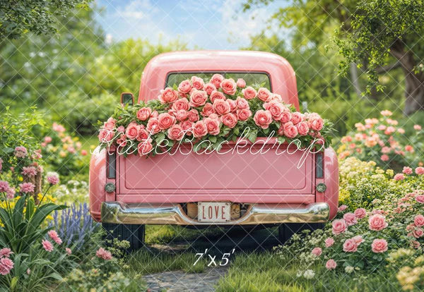 ⚡Blitzangebote #2-Kate Valentinstag Pink Truck Rosengarten Hintergrund - Kate Backdrop.de