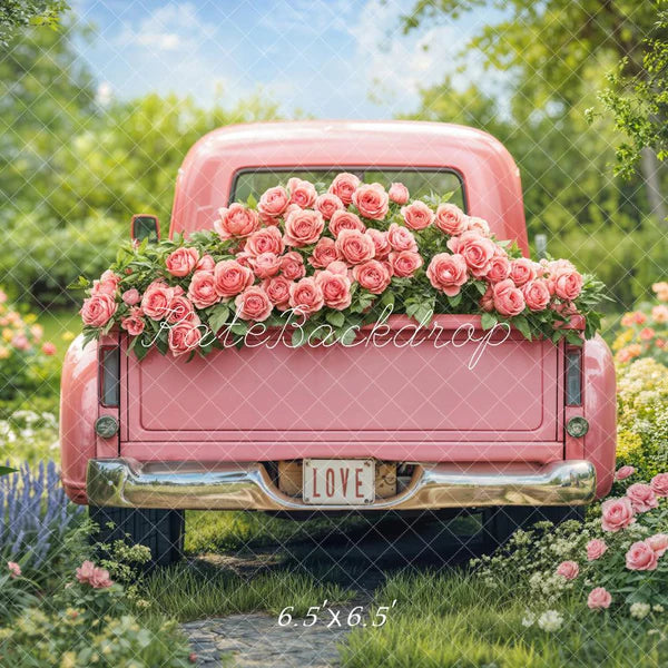 ⚡Blitzangebote #2-Kate Valentinstag Pink Truck Rosengarten Hintergrund - Kate Backdrop.de