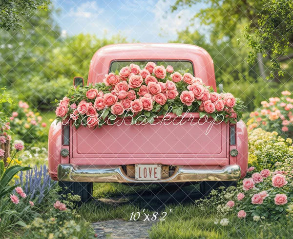 ⚡Blitzangebote #2-Kate Valentinstag Pink Truck Rosengarten Hintergrund - Kate Backdrop.de