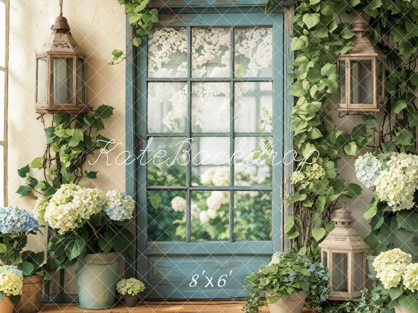 🔥50%OFF-Kate Frühling Blumen Fenster Tür Hortensien Hintergrund - Kate Backdrop.de