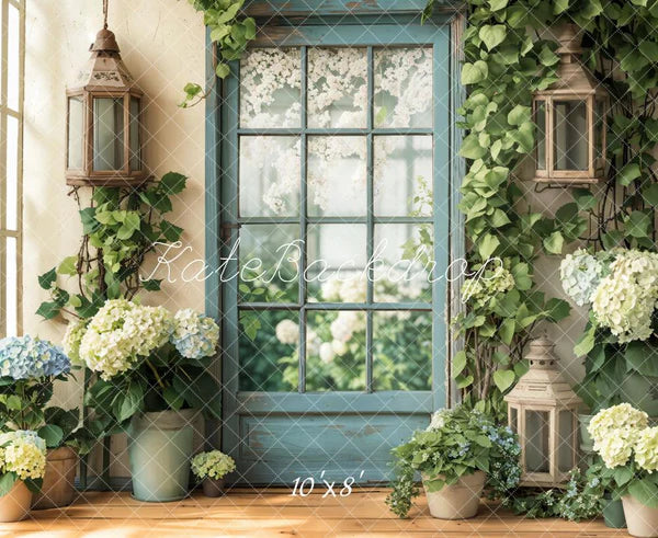 🔥50%OFF-Kate Frühling Blumen Fenster Tür Hortensien Hintergrund - Kate Backdrop.de