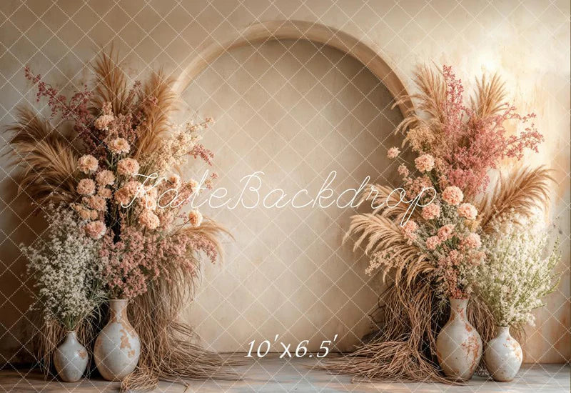 🔥50%OFF-Kate Boho Beige Pampes Blumenbogend Hintergrund - Kate Backdrop.de