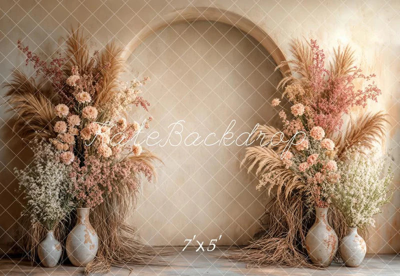 🔥50%OFF-Kate Boho Beige Pampes Blumenbogend Hintergrund - Kate Backdrop.de