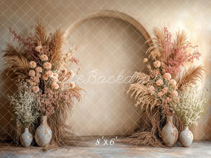 🔥50%OFF-Kate Boho Beige Pampes Blumenbogend Hintergrund - Kate Backdrop.de