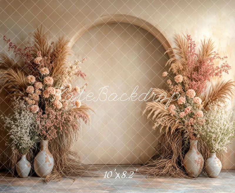 🔥50%OFF-Kate Boho Beige Pampes Blumenbogend Hintergrund - Kate Backdrop.de