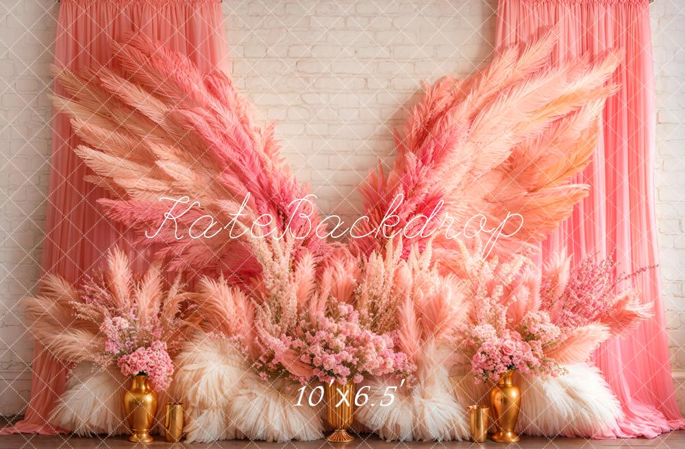 Kate Boho Rosa Flügel Pampas Blumen Fleece Hintergrund - Kate Backdrop.de