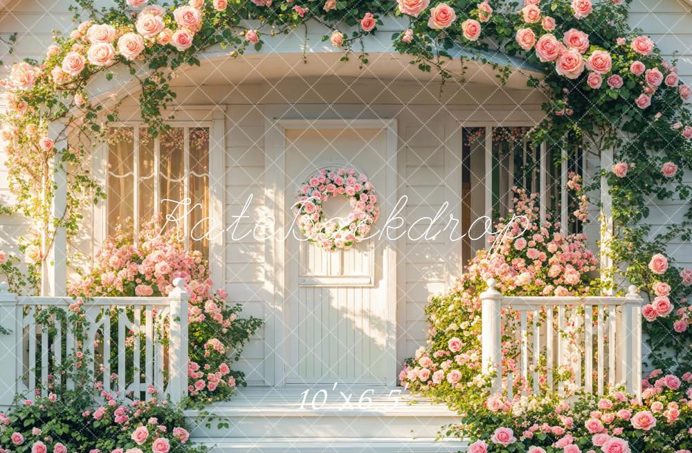 Kate Frühlings Blumen Bogen Rosa Rosen Türöffnung Fleece Hintergrund - Kate Backdrop.de
