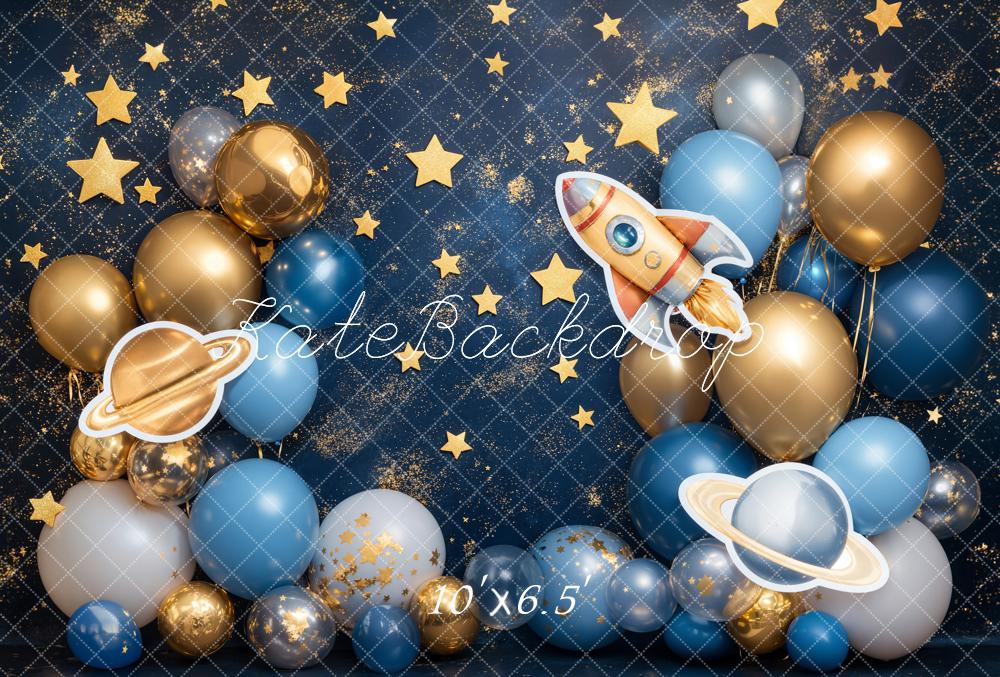 Kate Cake Smash Stern Raum Rakete Luftballon Fleece Hintergrund - Kate Backdrop.de