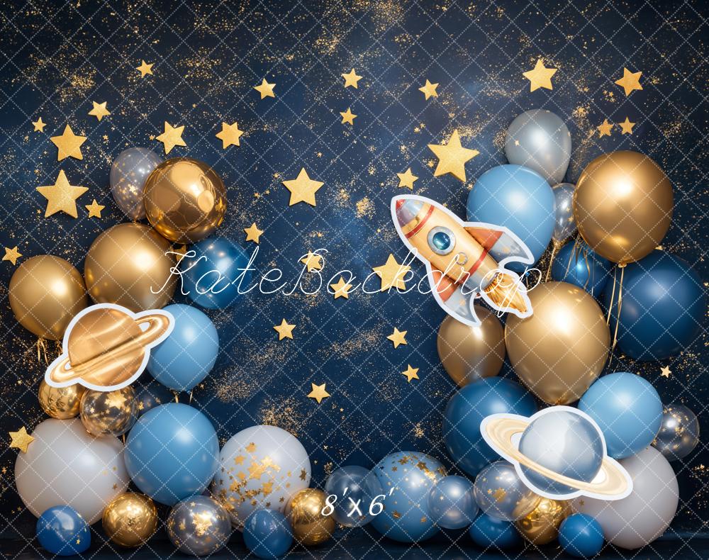 Kate Cake Smash Stern Raum Rakete Luftballon Fleece Hintergrund - Kate Backdrop.de