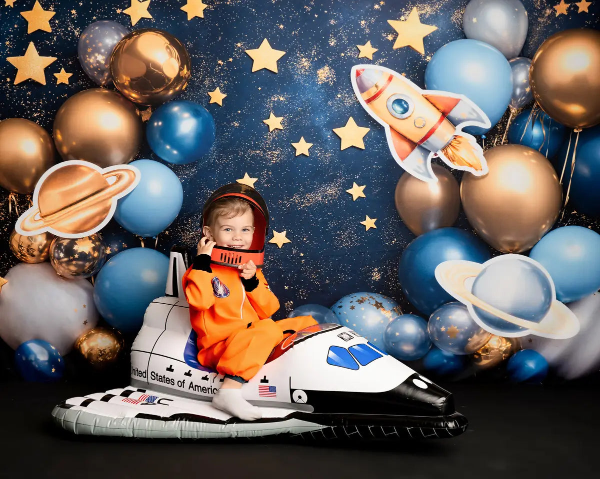 Kate Cake Smash Stern Raum Rakete Luftballon Fleece Hintergrund - Kate Backdrop.de