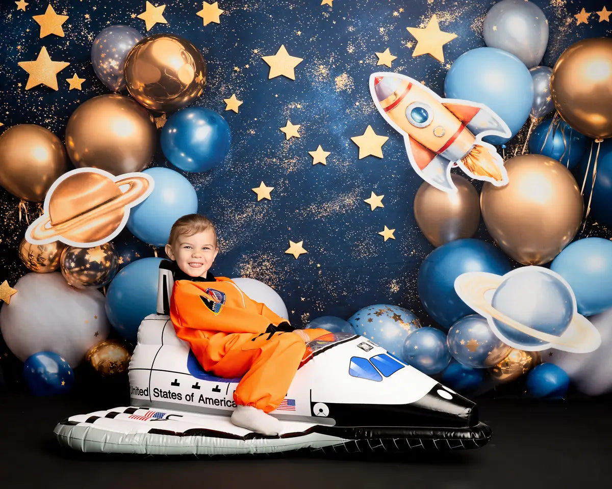 Kate Cake Smash Stern Raum Rakete Luftballon Fleece Hintergrund - Kate Backdrop.de