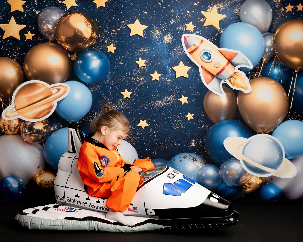 Kate Cake Smash Stern Raum Rakete Luftballon Fleece Hintergrund - Kate Backdrop.de