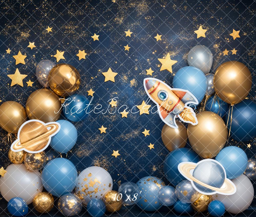 Kate Cake Smash Stern Raum Rakete Luftballon Fleece Hintergrund - Kate Backdrop.de