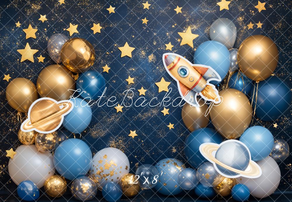 Kate Cake Smash Stern Raum Rakete Luftballon Fleece Hintergrund - Kate Backdrop.de