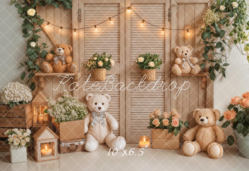 Kate Geburtstag Zimmer Teddybär Blumen Laterne Fleece Hintergrund - Kate Backdrop.de