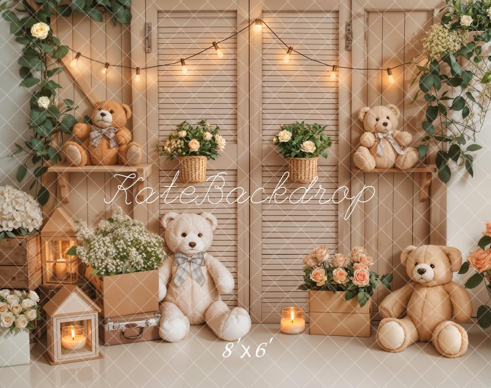 Kate Geburtstag Zimmer Teddybär Blumen Laterne Fleece Hintergrund - Kate Backdrop.de