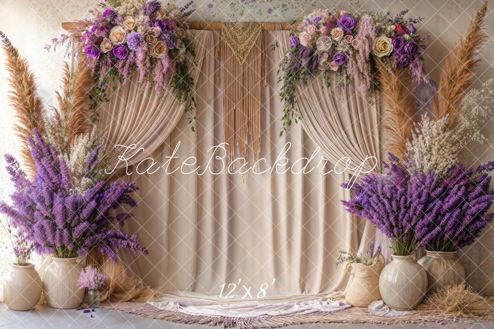 Kate Boho Blumen Makramee Beige Vorhang Fleece Hintergrund - Kate Backdrop.de