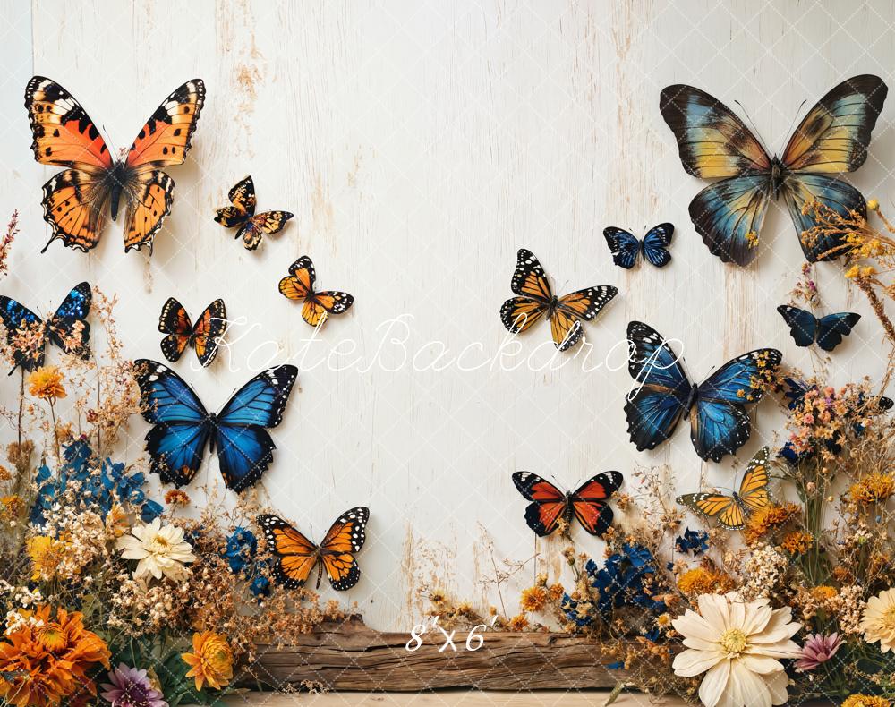 ⚡Blitzangebote #1-Kate Schmetterling Blumen Garten Weiße Wand Fleece Hintergrund - Kate Backdrop.de