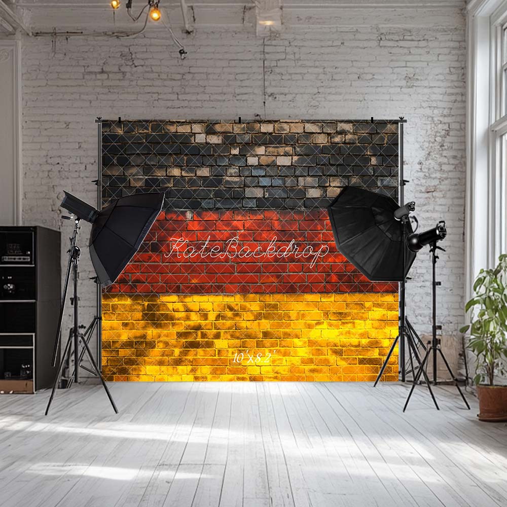 Kate Retro-Ziegelwand Deutsche Flagge Nationalfeiertag Fleece Hintergrund Entworfen von Chain Photography - Kate Backdrop.de