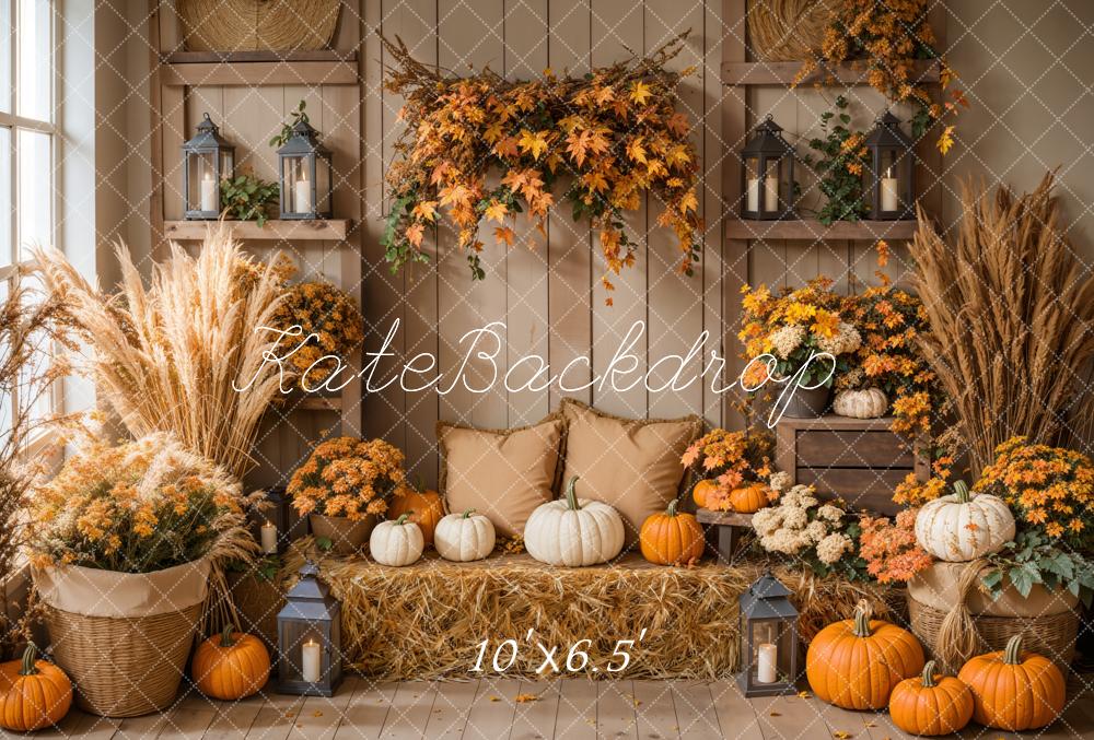 ⚡Blitzangebote #1-Kate Herbst Boho Kürbis Ernte Ahornblätter Fleece Hintergrund - Kate Backdrop.de
