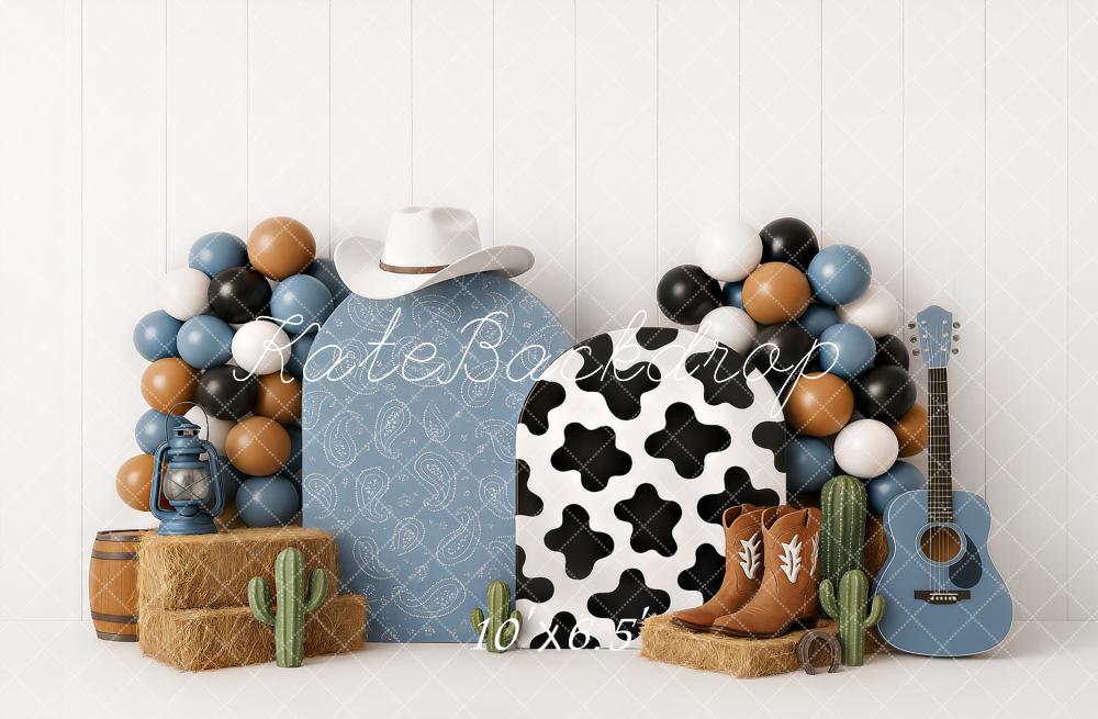 Kate Cake Smash Westliche Cowboystiefel Blau Fleece Hintergrund Entworfen von Ashley Paul - Kate Backdrop.de