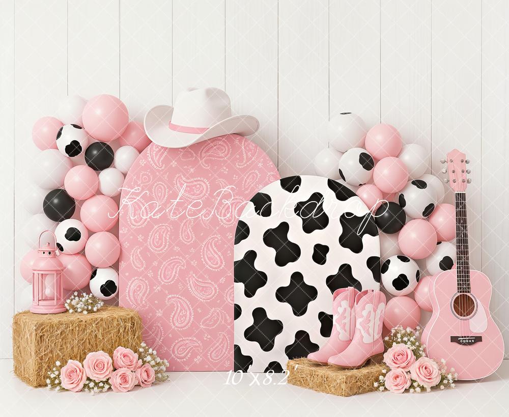Kate Cake Smash Kuhmädchen Cowboystiefel Rosa Fleece Hintergrund Entworfen von Ashley Paul - Kate Backdrop.de