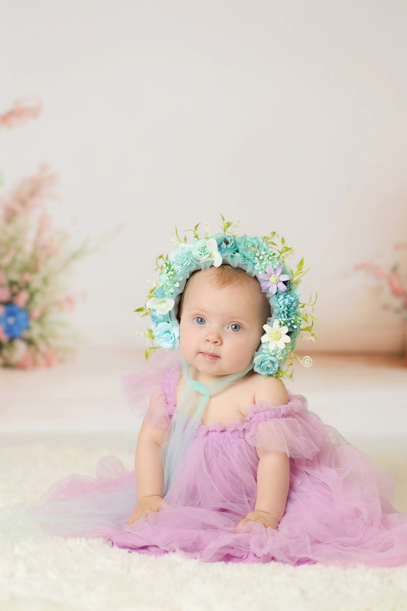 Kate Cyan Floral Bonnet für Neugeborene Fotografie - Kate Backdrop.de