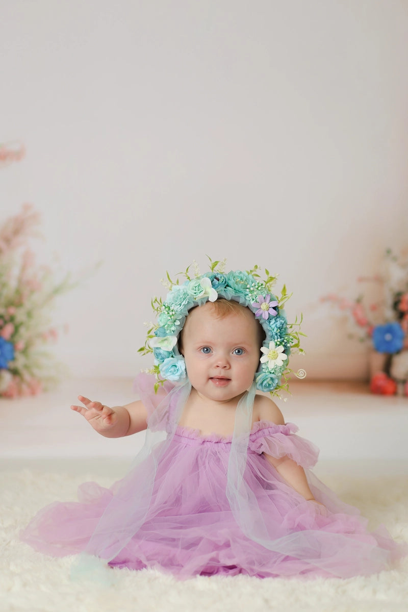 Kate Cyan Floral Bonnet für Neugeborene Fotografie - Kate Backdrop.de
