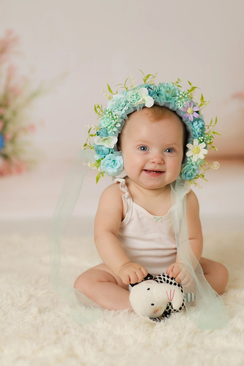 Kate Cyan Floral Bonnet für Neugeborene Fotografie - Kate Backdrop.de