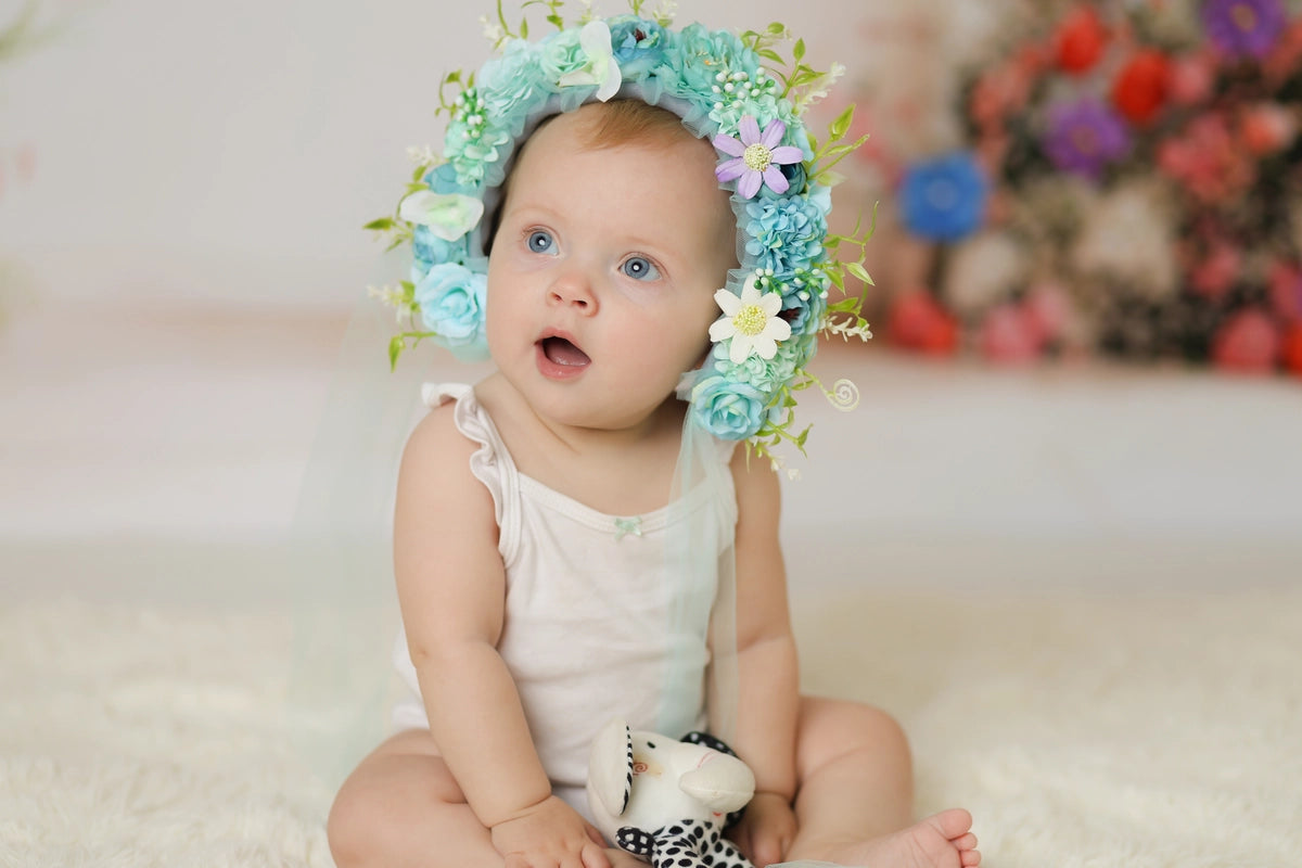 Kate Cyan Floral Bonnet für Neugeborene Fotografie - Kate Backdrop.de