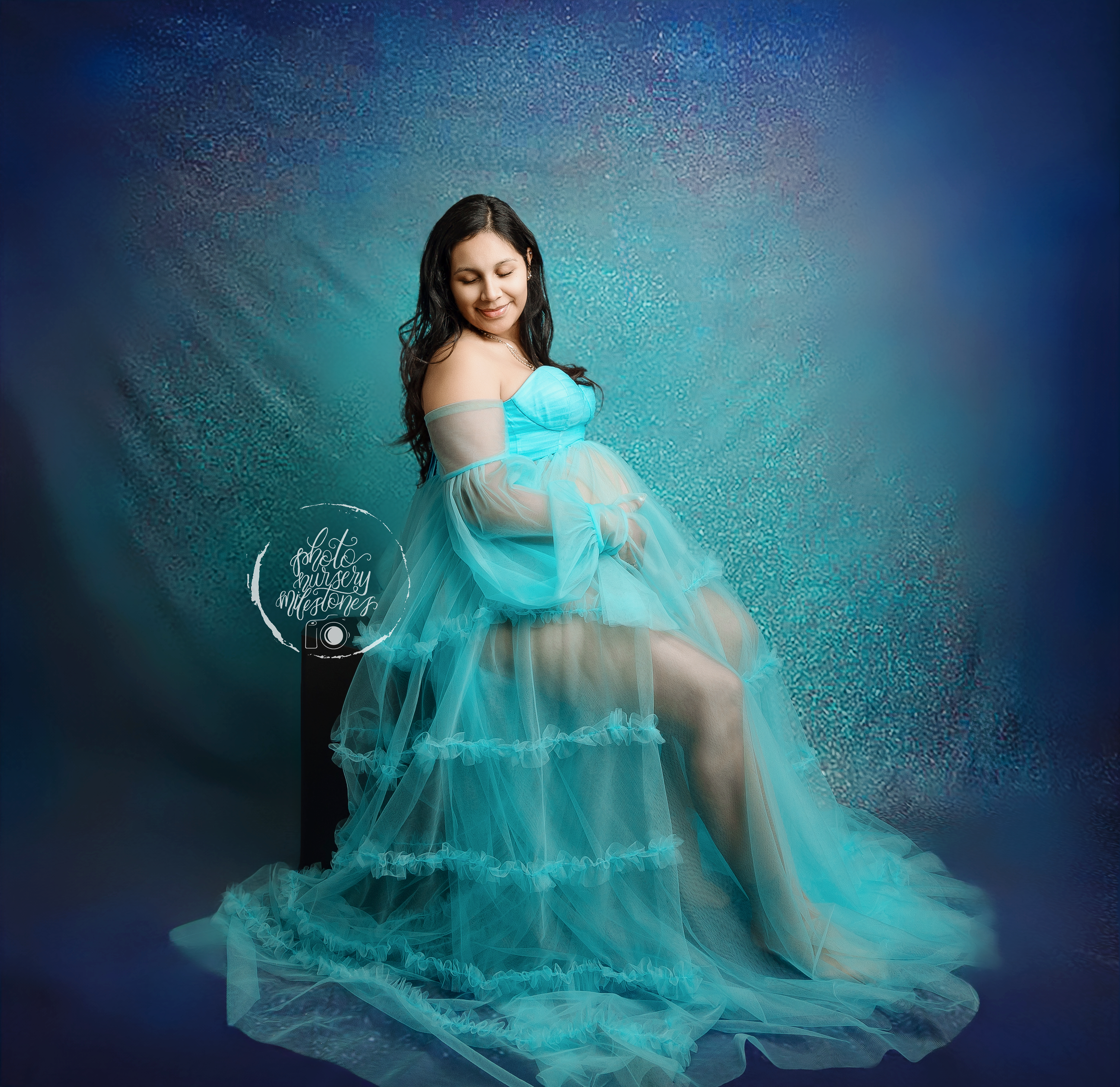Kate Hoch tailliertes langärmeliges Mutterschafts-Fotoshoot-Kleid aus Mesh - Kate Backdrop.de