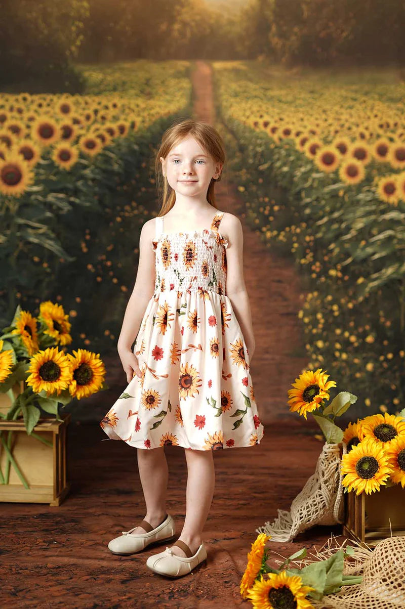 Kate Sommer Sonnenblume Kind Kleid für Fotografie - Kate Backdrop.de