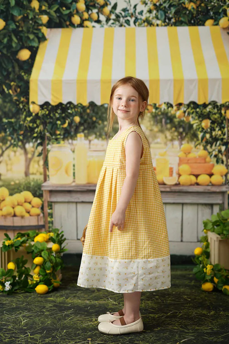 Kate Ärmelloses gelb kariertes Baumwollkleid für Kinder für die Fotografie - Kate Backdrop.de