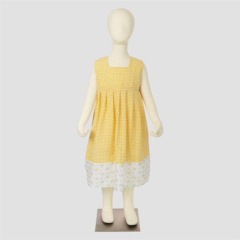 Kate Ärmelloses gelb kariertes Baumwollkleid für Kinder für die Fotografie - Kate Backdrop.de