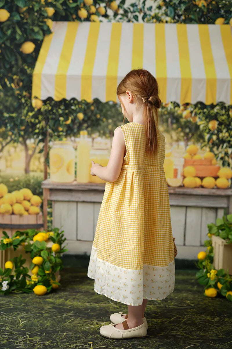 Kate Ärmelloses gelb kariertes Baumwollkleid für Kinder für die Fotografie - Kate Backdrop.de
