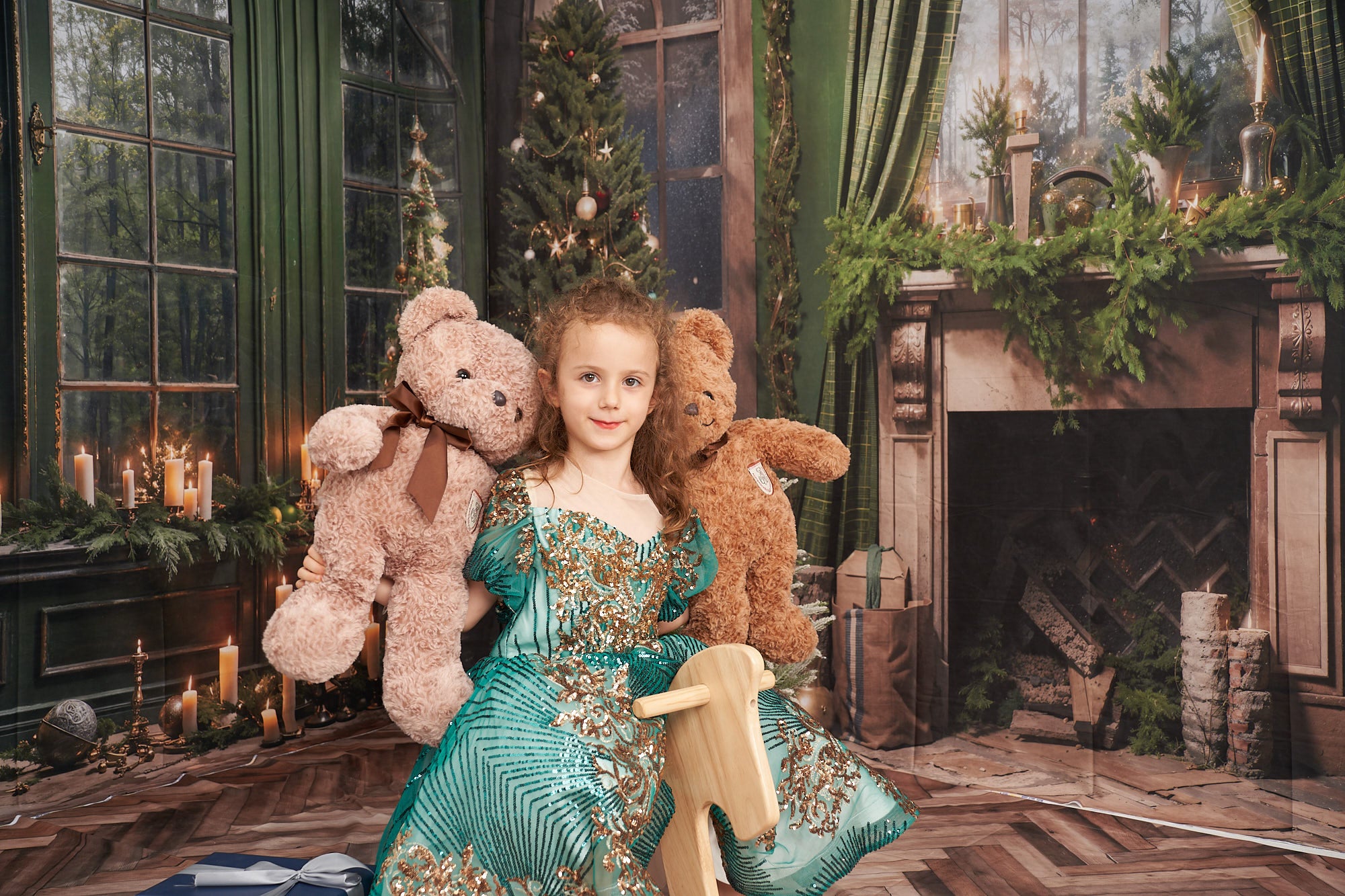 Kate Weihnachtskamin Fenster Grünes Zimmer Set (8ftx8ft&10ftx8ft&8ftx10ft) - Kate Backdrop.de