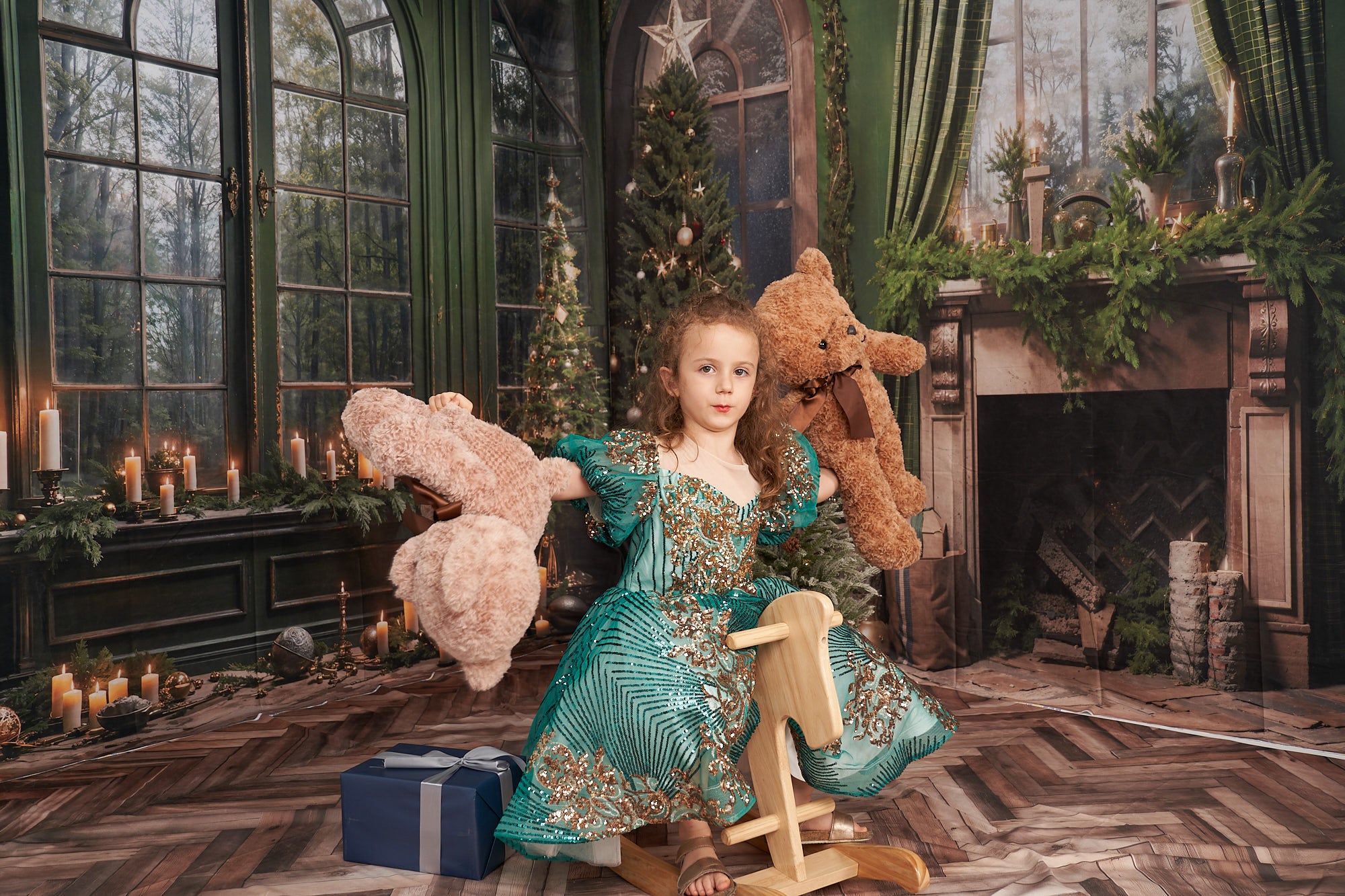 Kate Weihnachtskamin Fenster Grünes Zimmer Set (8ftx8ft&10ftx8ft&8ftx10ft) - Kate Backdrop.de