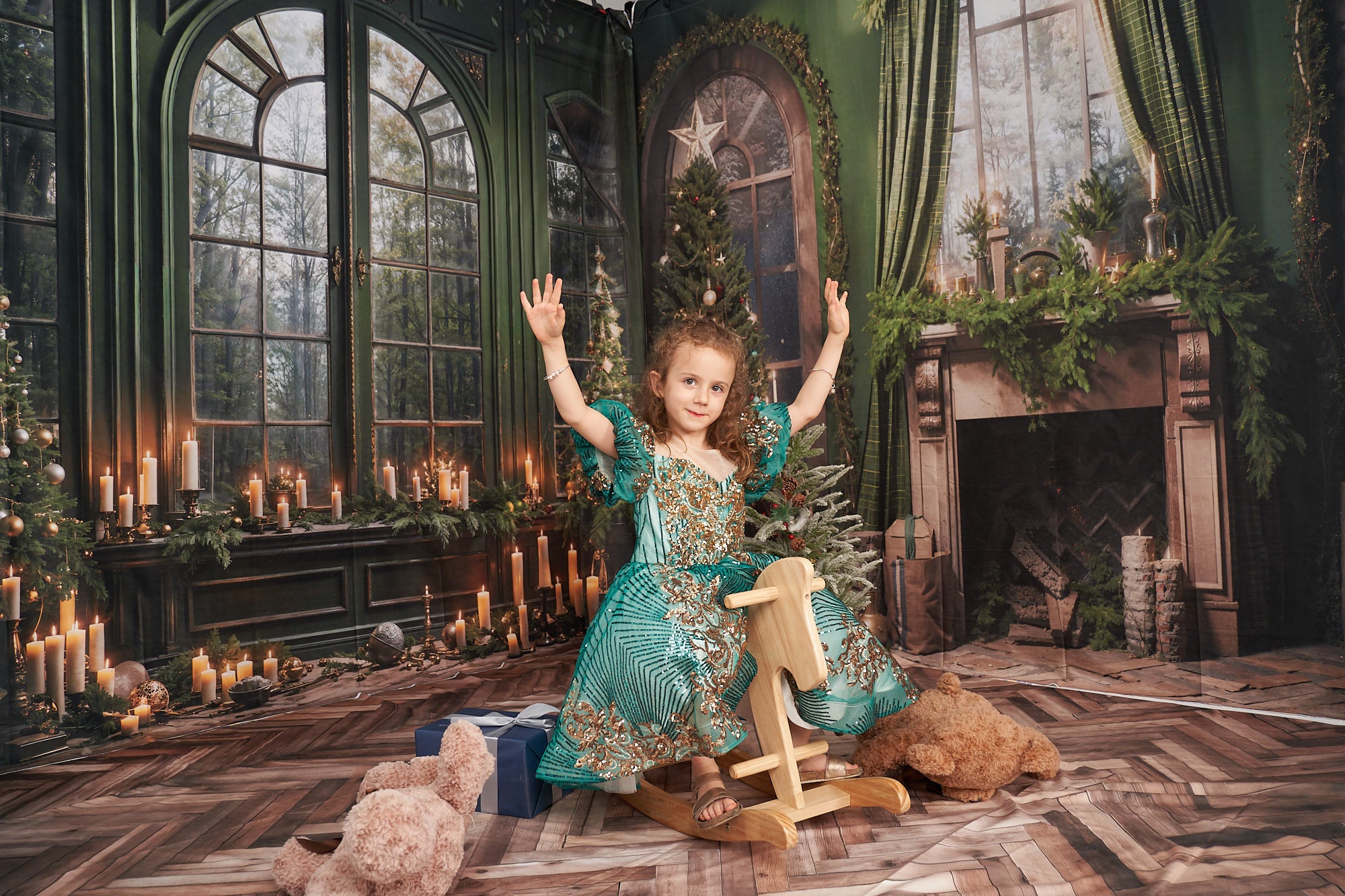 Kate Weihnachtskamin Fenster Grünes Zimmer Set (8ftx8ft&10ftx8ft&8ftx10ft) - Kate Backdrop.de