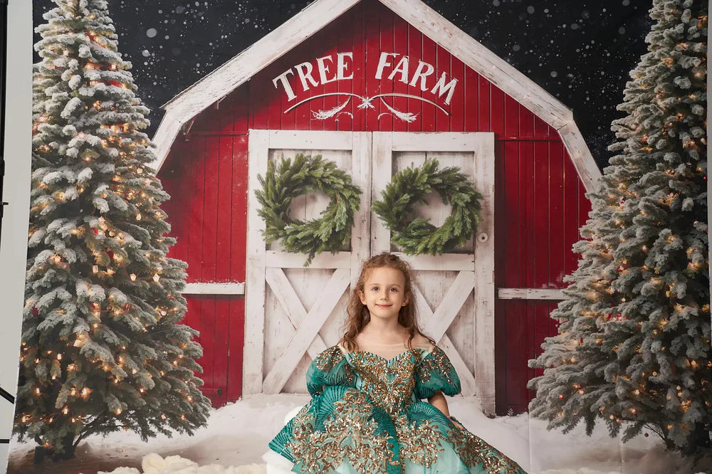 Kate Winter Weihnachten Bauernhof Rote Scheune Hintergrund von Chain Photography - Kate Backdrop.de