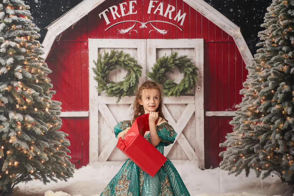Kate Winter Weihnachten Bauernhof Rote Scheune Hintergrund von Chain Photography - Kate Backdrop.de