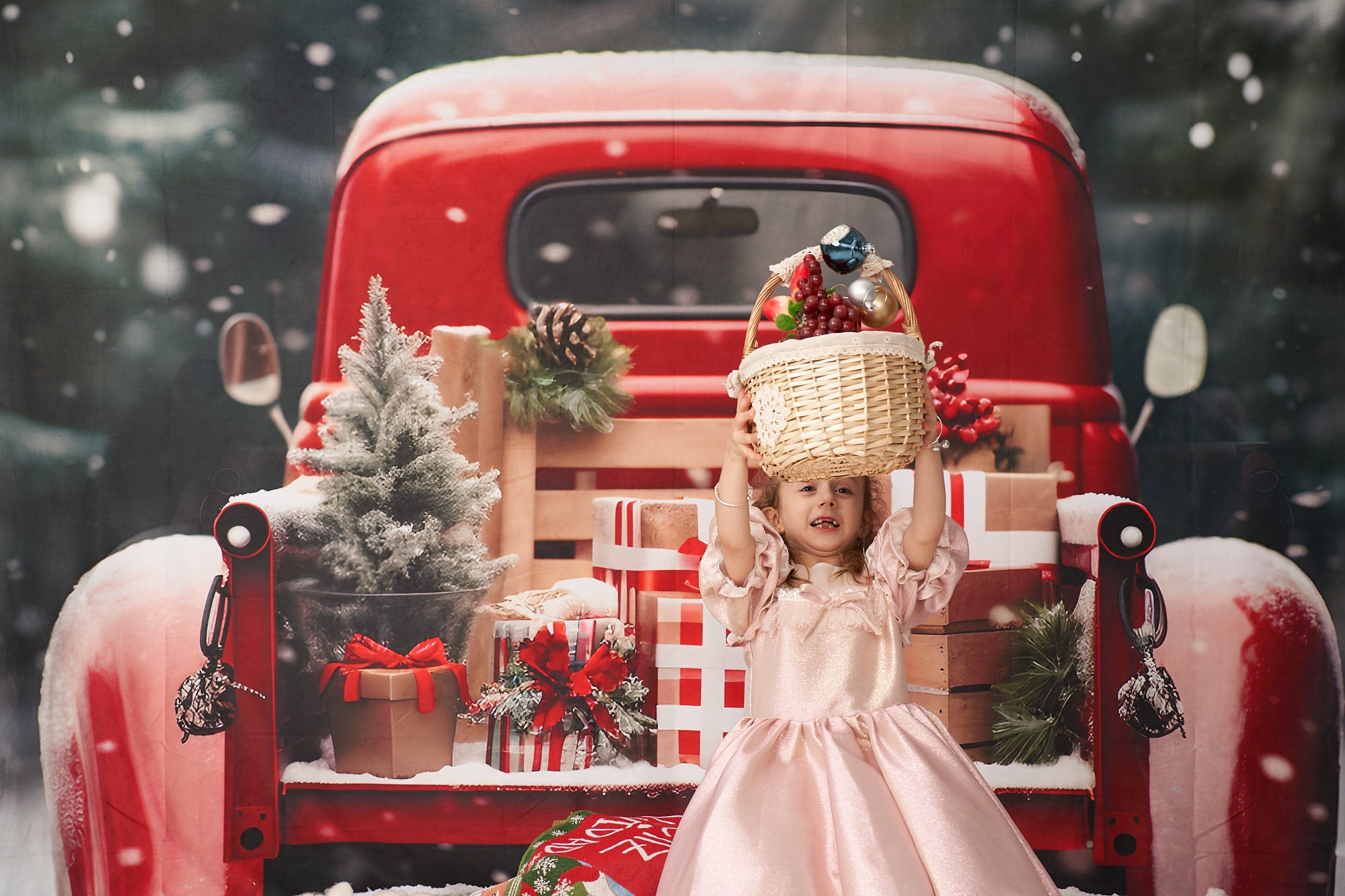 Kate Weihnachten im Freien Rotes Auto Geschenke Hintergrund für Fotografie - Kate Backdrop.de