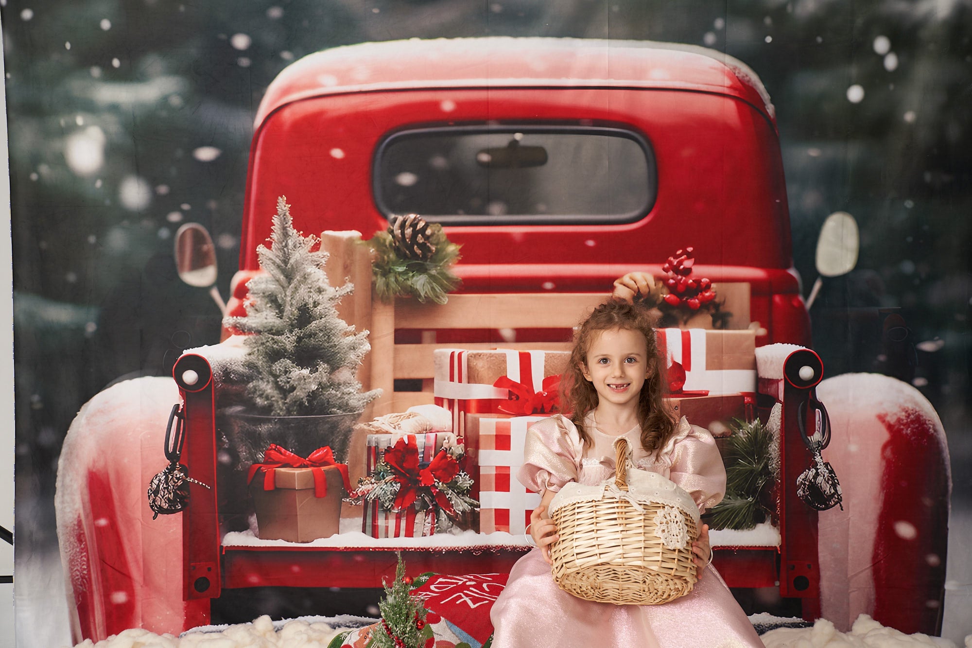 Kate Weihnachten im Freien Rotes Auto Geschenke Hintergrund für Fotografie - Kate Backdrop.de