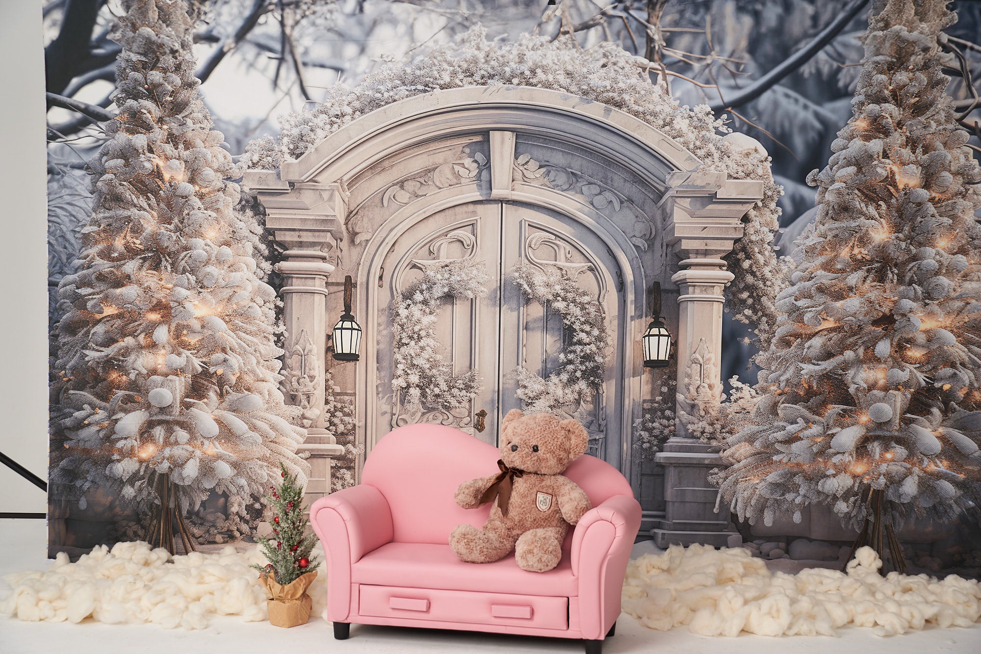 Kate Winter Weihnachten Snowy Frosted White Door Tree Hintergrund für Fotografie - Kate Backdrop.de