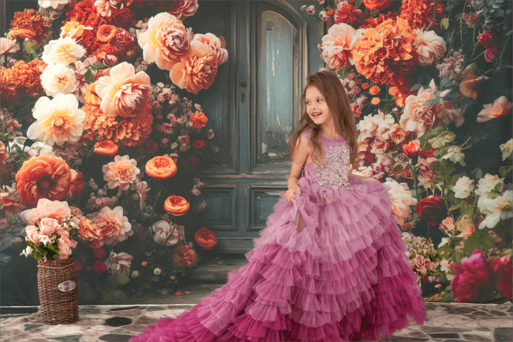Kate Gradient Rosa und Lila Tiered Kinder Kleid für Fotografie - Kate Backdrop.de