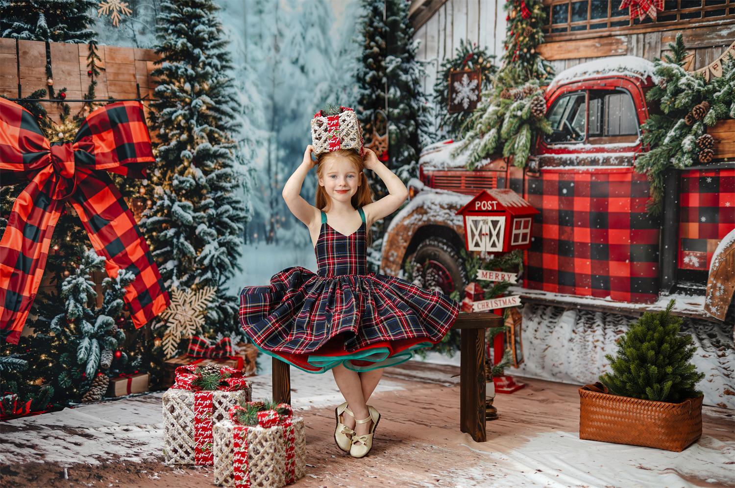 Kate Winter-Weihnachten Baum LKW Geschenke Zimmerset Foto Kit - Kate Backdrop.de