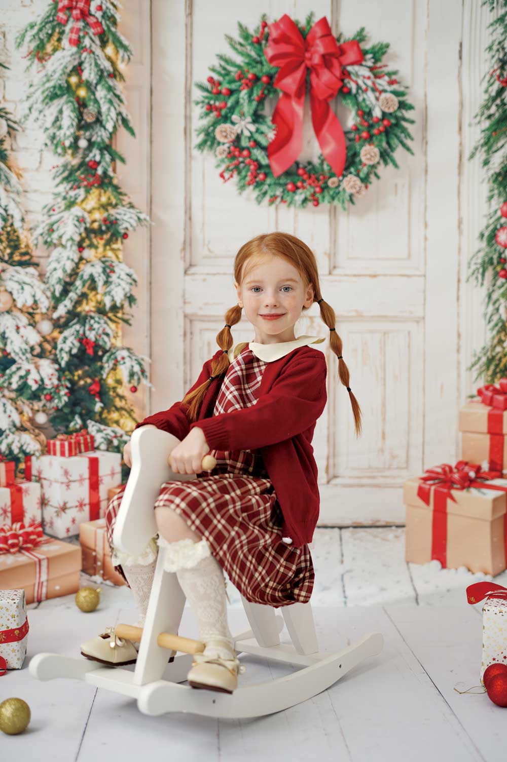 Kate Winter Weiß Front Holztür Weihnachten Baum Geschenke Foto Kit - Kate Backdrop.de