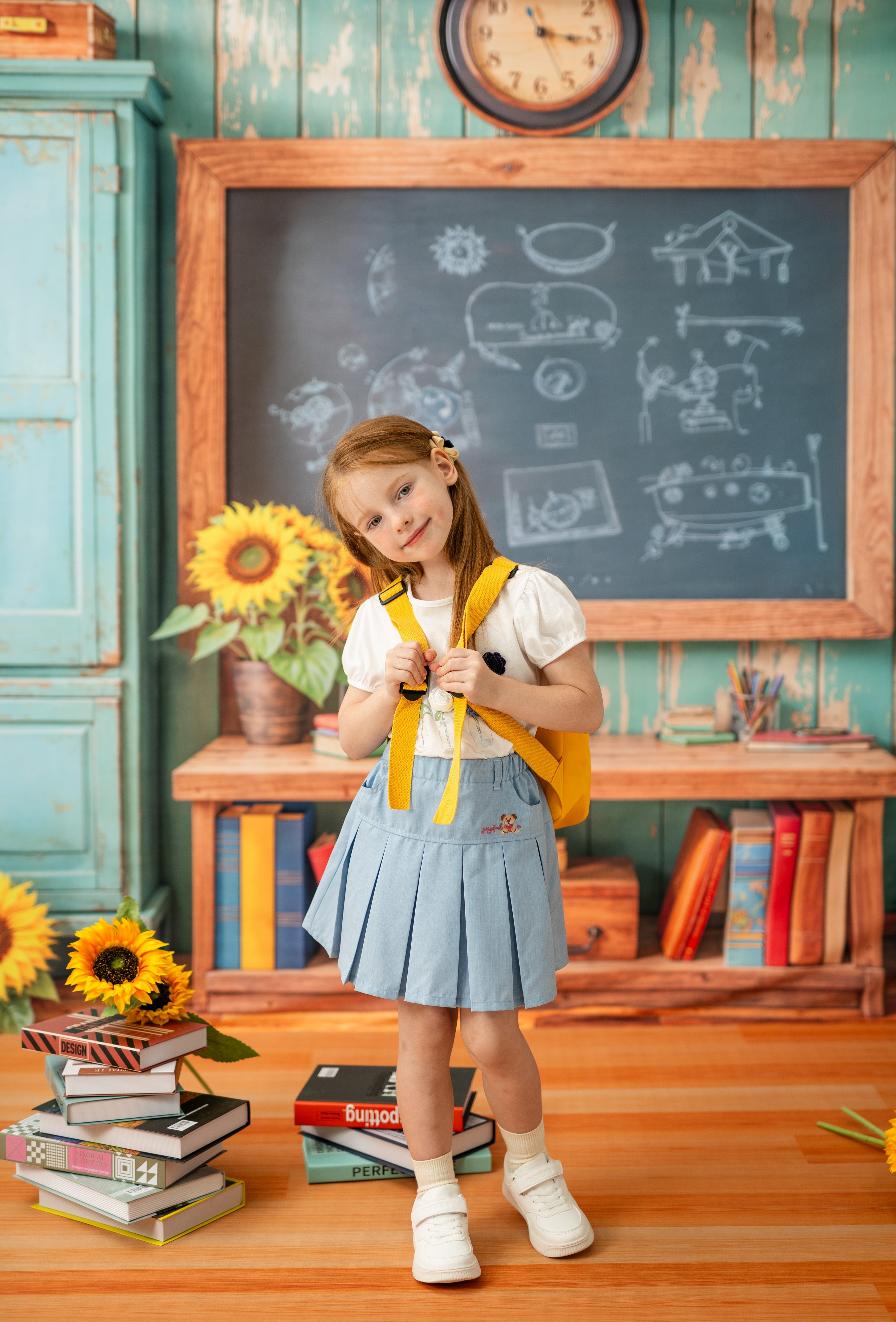 Kate Zurück zu Schule Schultafel Buch Sonnenblume Foto-Kit - Kate Backdrop.de
